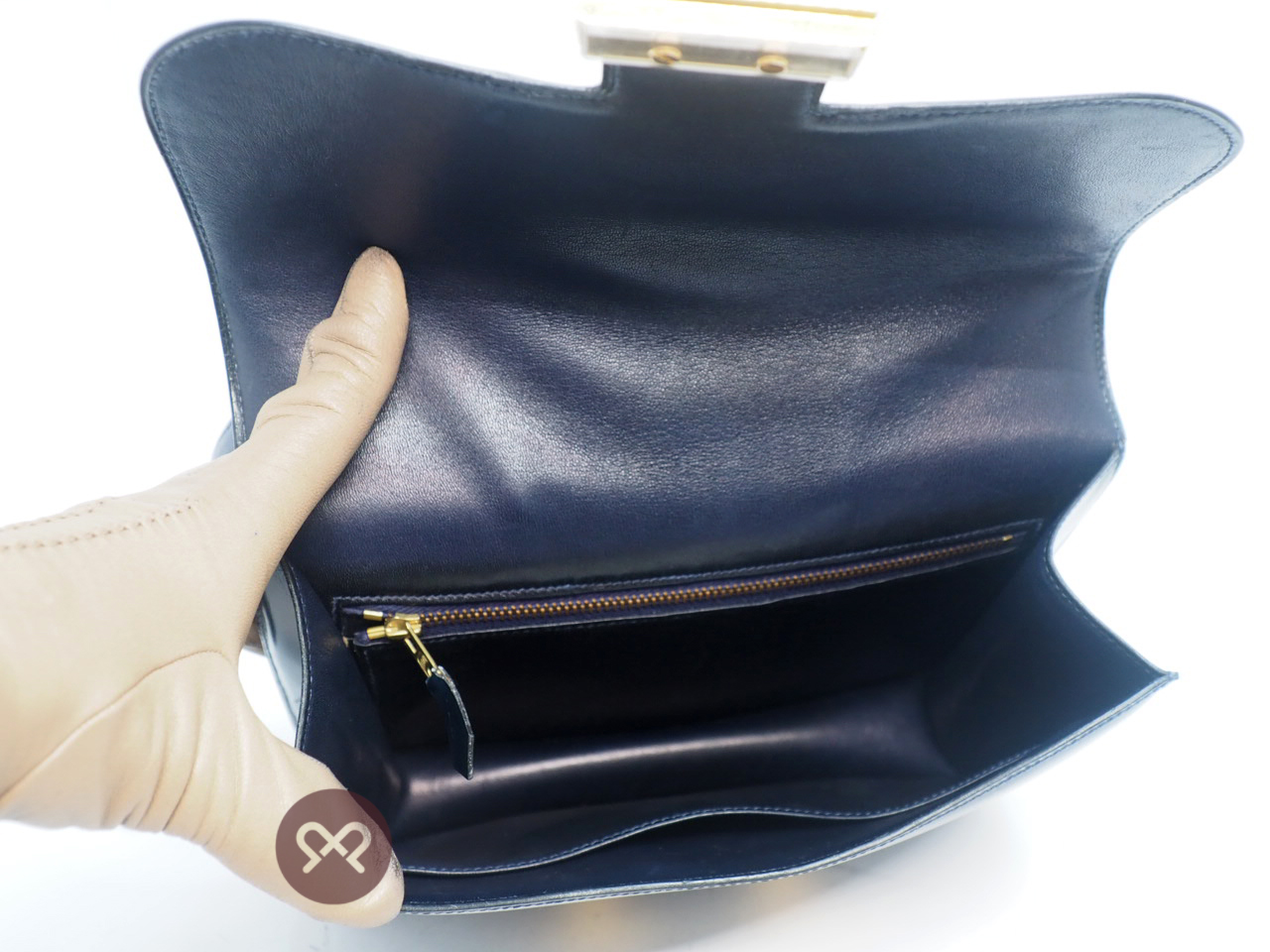 Hermes Vintage Constance 23cm Circle P Stamp Navy Blue Gold Hardware - Image 9