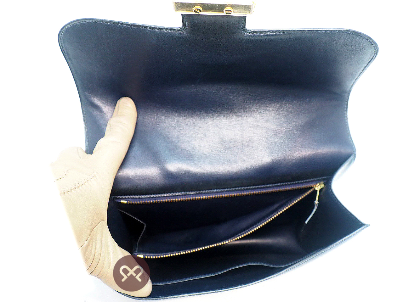Hermes Vintage Constance 23cm Circle P Stamp Navy Blue Gold Hardware - Image 10