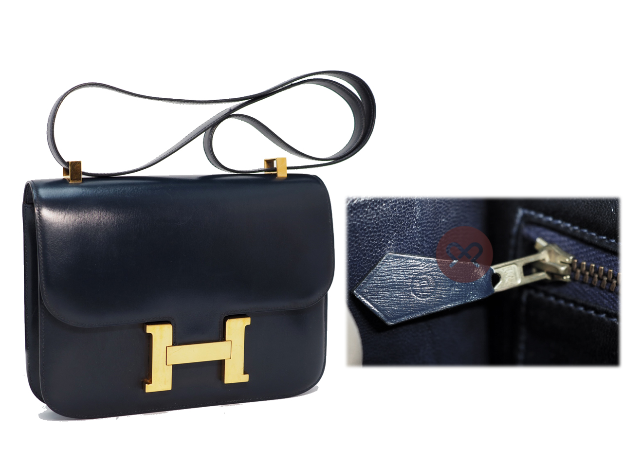 Hermes Vintage Constance 23cm Circle P Stamp Navy Blue Gold Hardware - Image 2