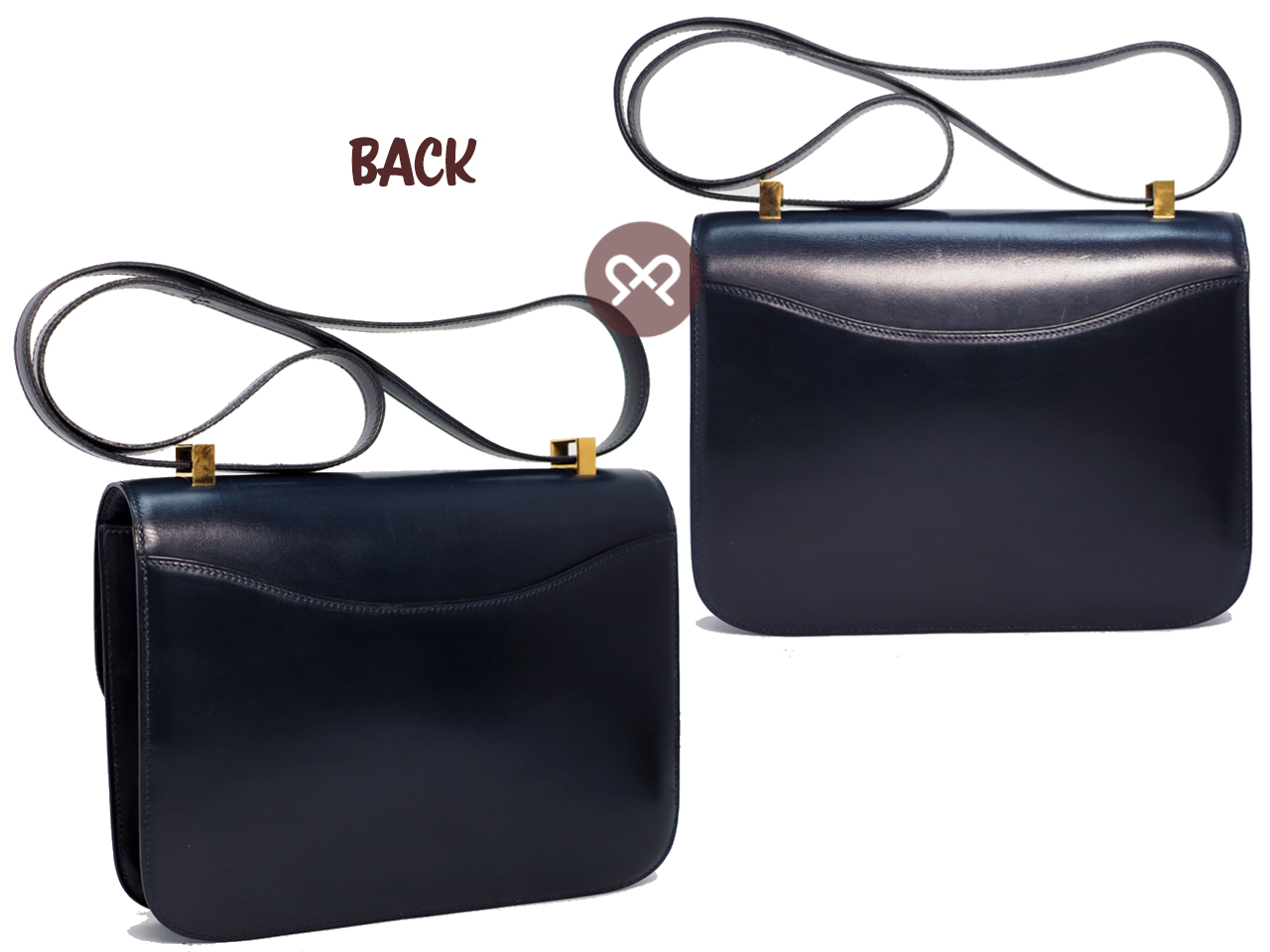 Hermes Vintage Constance 23cm Circle P Stamp Navy Blue Gold Hardware - Image 3