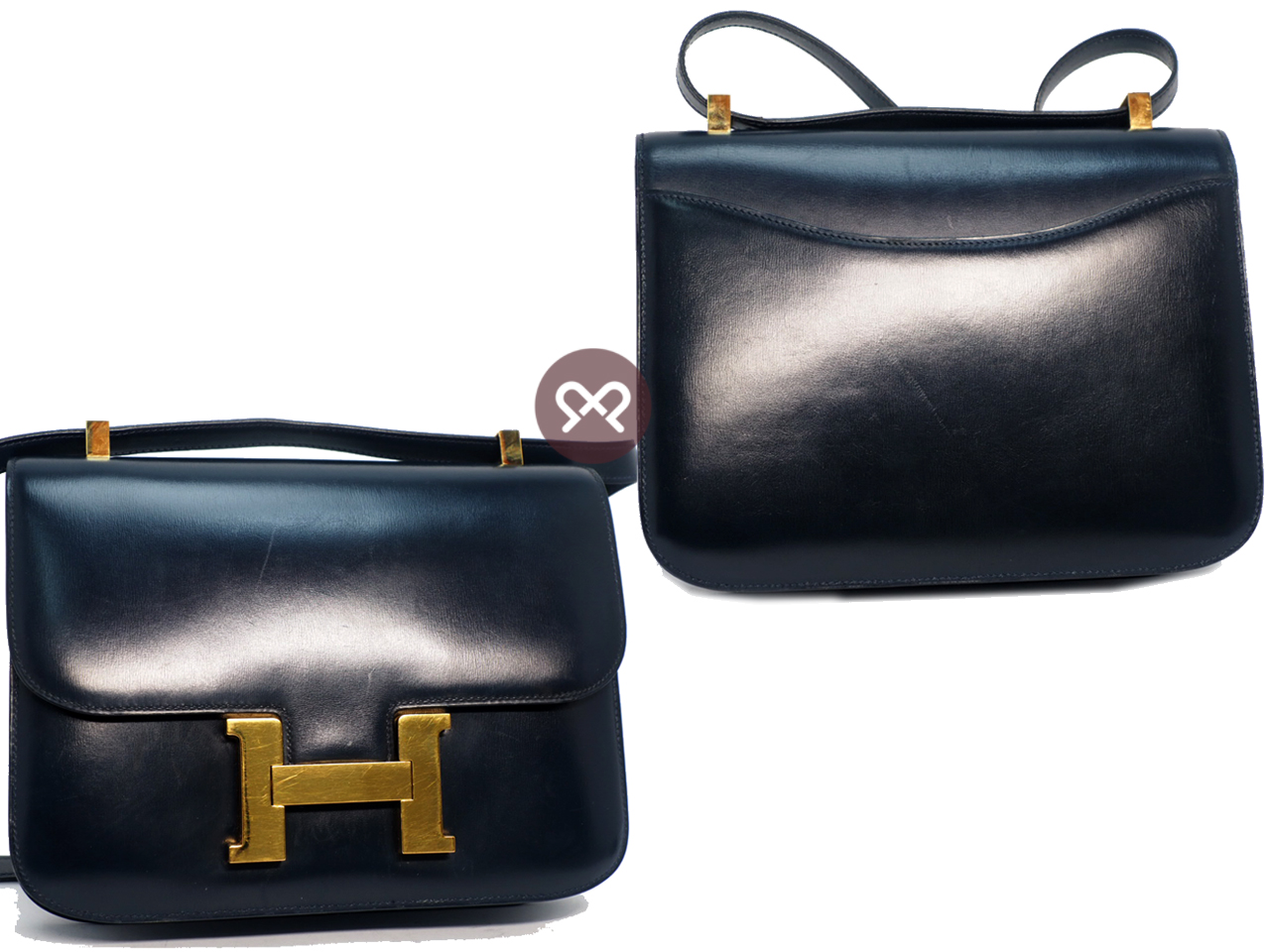 Hermes Vintage Constance 23cm Circle P Stamp Navy Blue Gold Hardware - Image 5