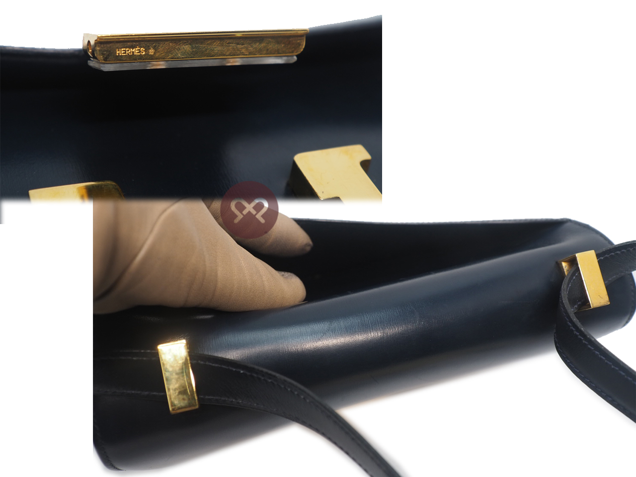 Hermes Vintage Constance 23cm Circle P Stamp Navy Blue Gold Hardware - Image 7