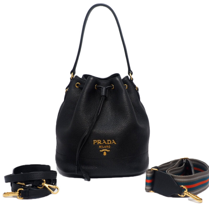 Prada 1BE018 Black Daino/ Deerskin Drawstring 2-Way Shoulder/ Crossbody Bag