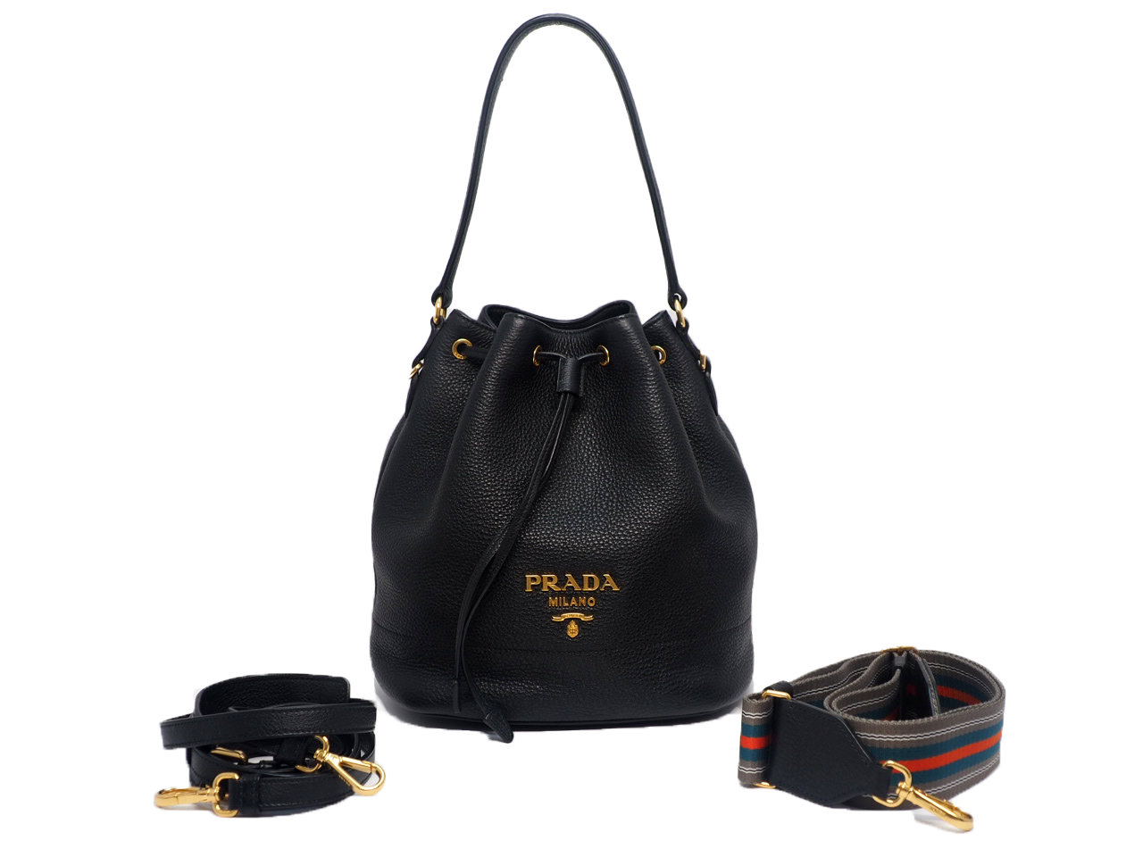 Prada 1BE018 Black Daino/ Deerskin Drawstring 2-Way Shoulder/ Crossbody Bag