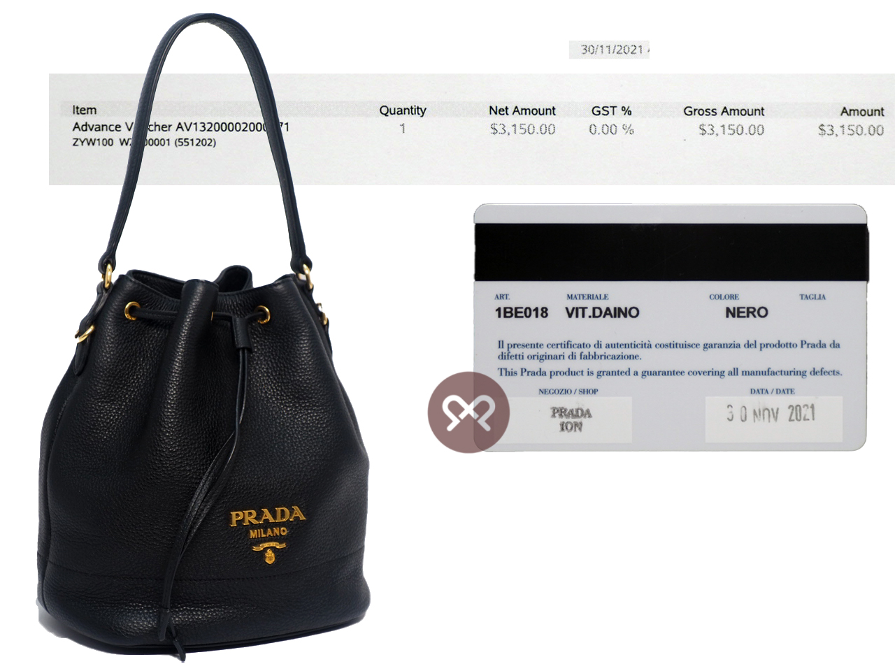 Prada 1BE018 Black Daino/ Deerskin Drawstring 2-Way Shoulder/ Crossbody Bag - Image 2