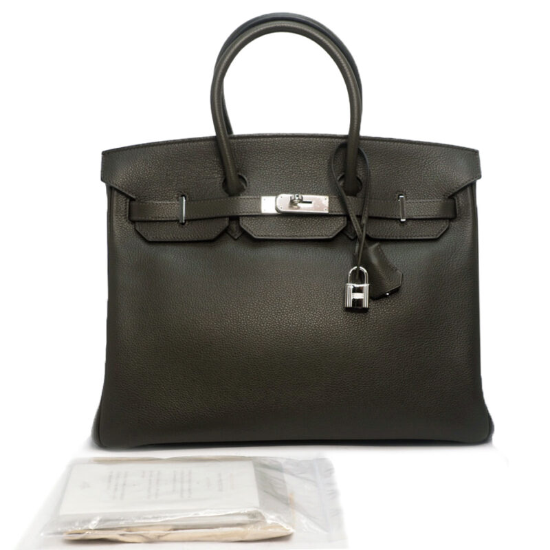 Hermes Birkin 35 Olive Green Vache Liegee Leather O Stamp Palladium Hardware