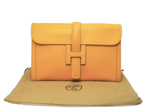 Hermes Vintage 29cm Jige Clutch Circle S Stamp Yellow Epsom Leather