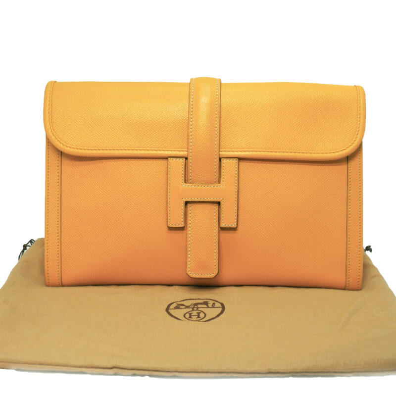 Hermes Vintage 29cm Jige Clutch Circle S Stamp Yellow Epsom Leather