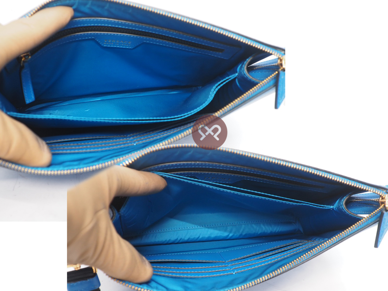 Versace Blue Calf Leather La Medusa Large Pochette/ Clutch Bag - Image 7