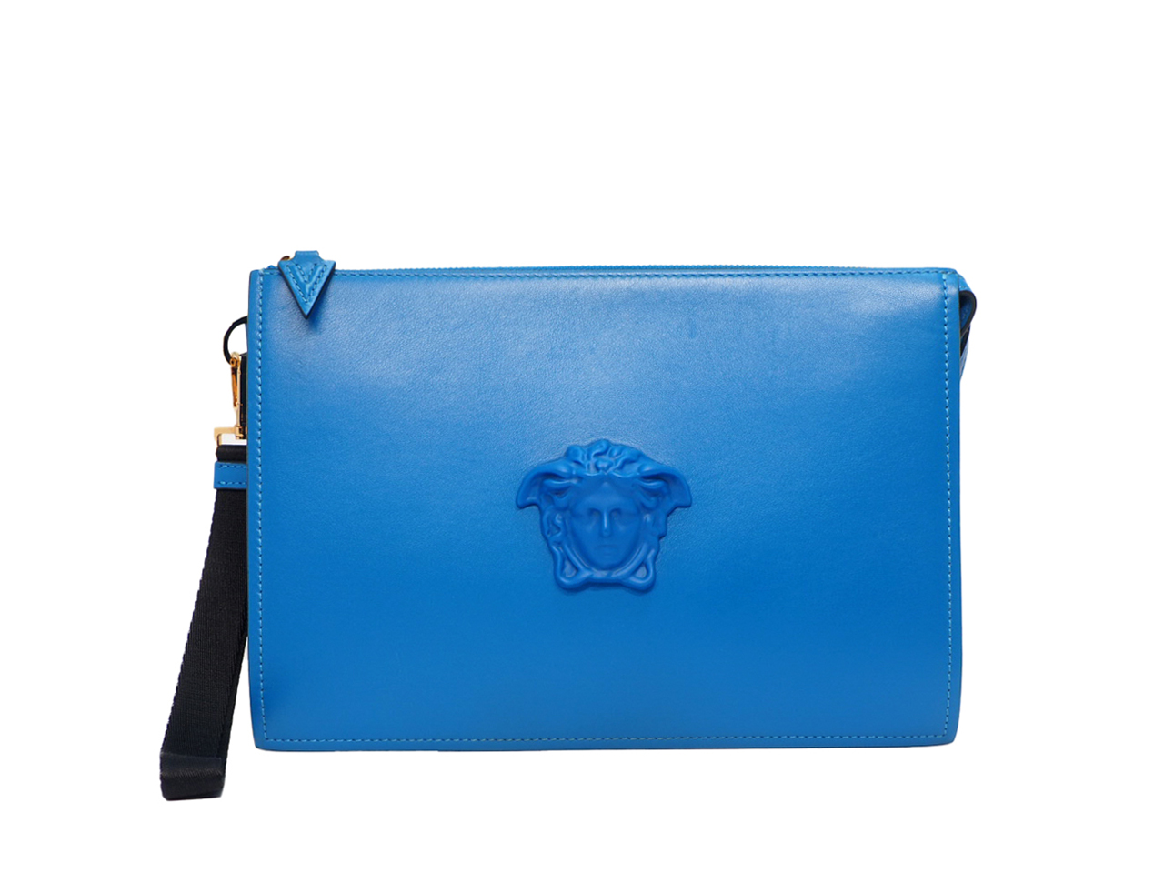 Versace Blue Calf Leather La Medusa Large Pochette/ Clutch Bag