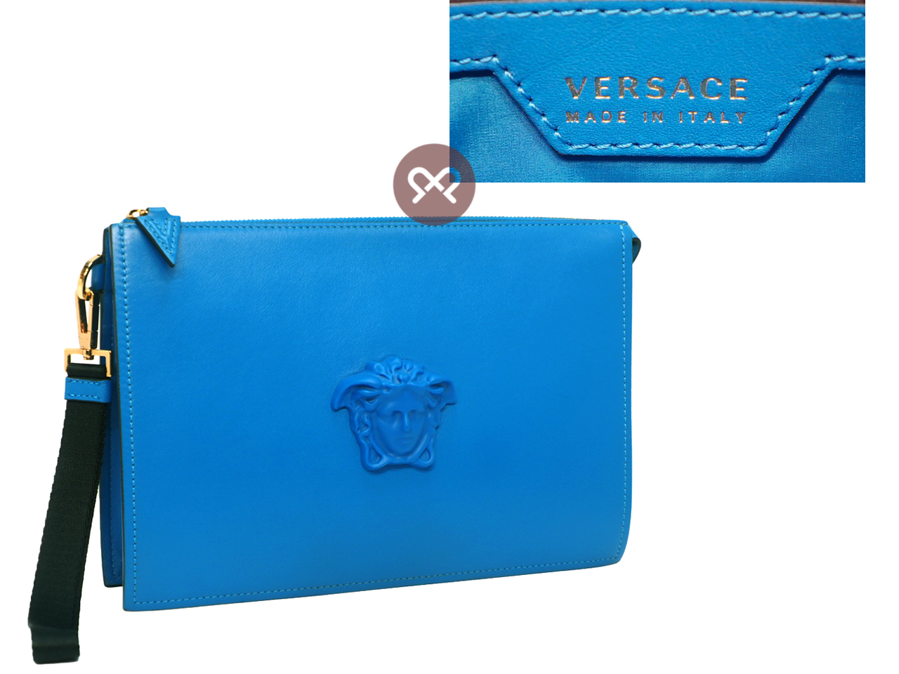 Versace Blue Calf Leather La Medusa Large Pochette/ Clutch Bag - Image 2