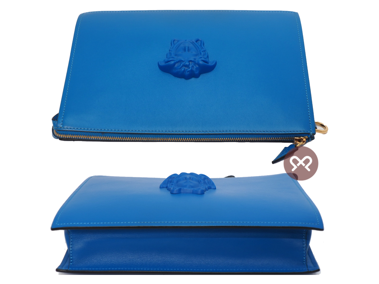 Versace Blue Calf Leather La Medusa Large Pochette/ Clutch Bag - Image 4