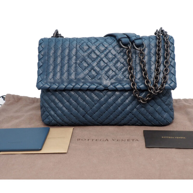Bottega Veneta Blue/ Grey Intrecciato Twilight Nappa Small Olimpia Bag Magnetic Snap Shoulder/ Crossbody Bag