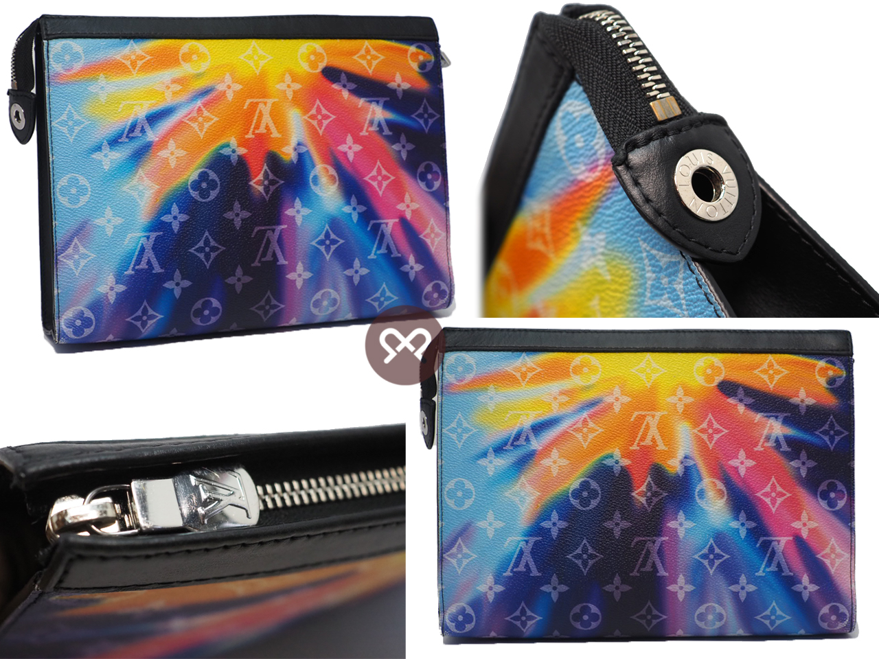 Louis Vuitton M45941 Watercolor Toiletry Pouch Pochette Voyage MM Sunset Tie Dye Logo RFID Blue Monogram Canvas Clutch RFID - Image 3