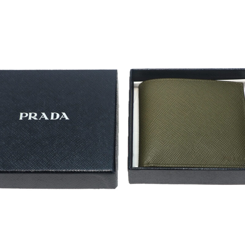 Prada 2M0738 Olive Green Saffiano Leather Bifold Wallet with Coin Pouch