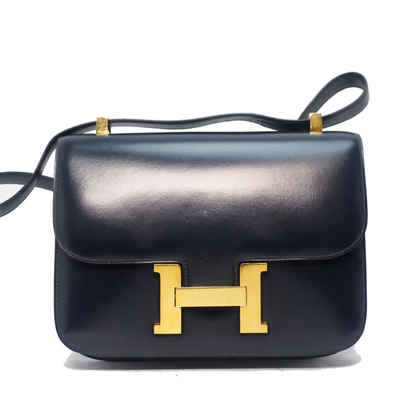 Hermes Vintage 23cm Constance Circle O Stamp Navy Blue/ Dark Blue Gold Hardware