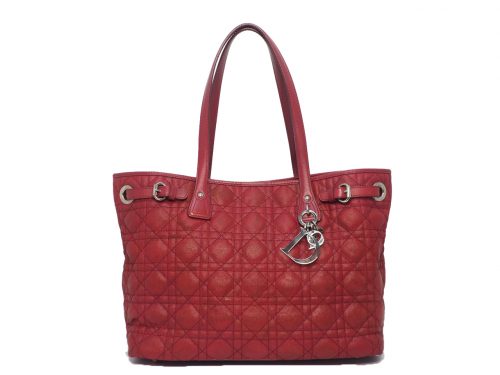 Dior Red Canvas Coated Quilted Cannage Panarea Tote Medium Document Horizontal Bag