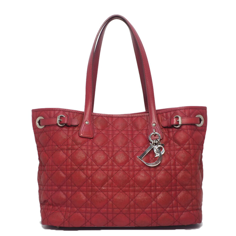Dior Red Canvas Coated Quilted Cannage Panarea Tote Medium Document Horizontal Bag