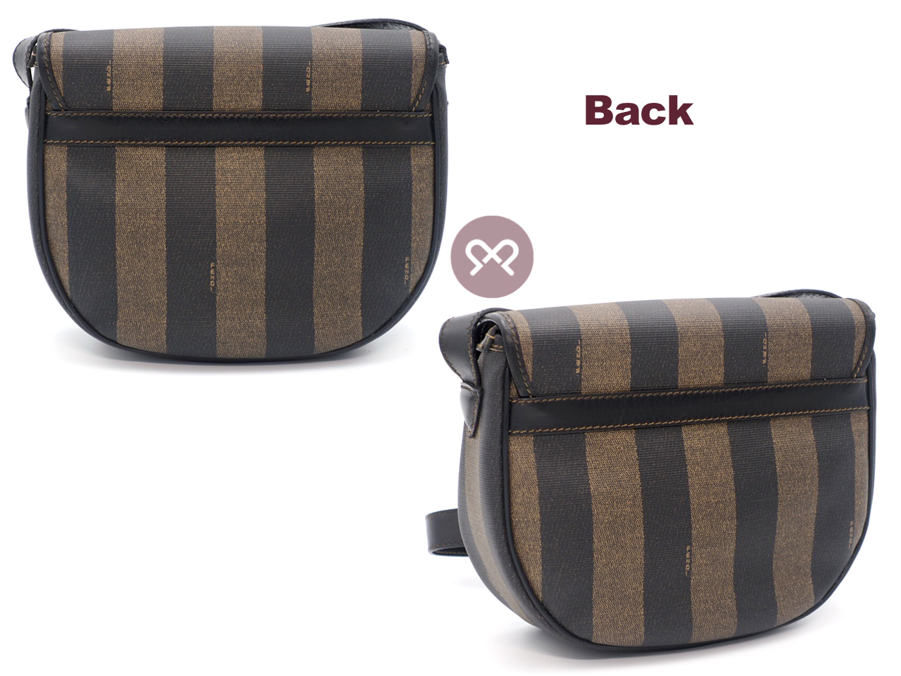 Fendi Vintage Black/ Khaki Pequin Striped Canvas Logo Top Flap Pecan Crossbody/ Messenger Bag - Image 3