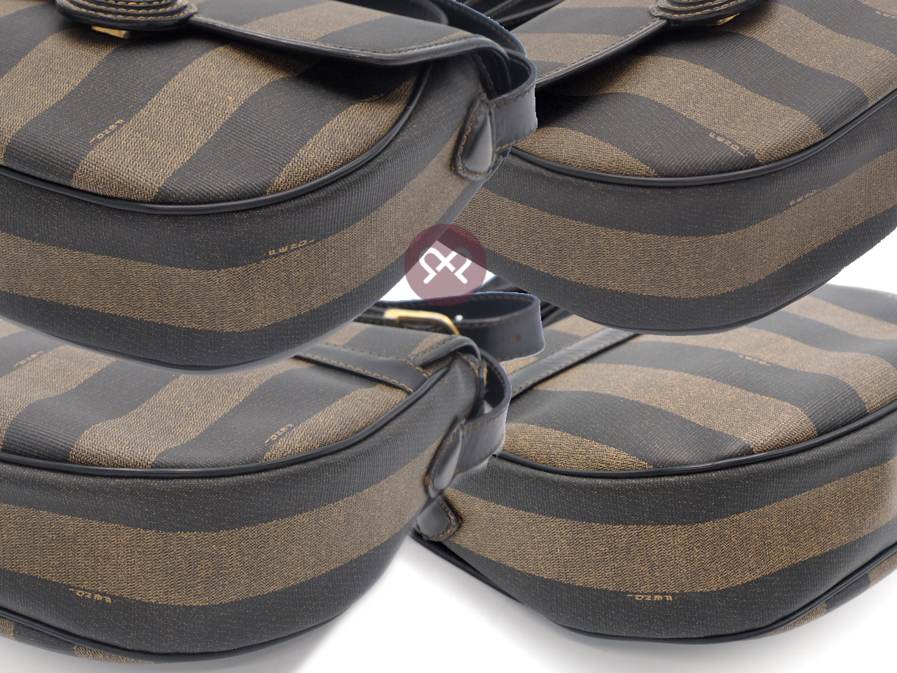 Fendi Vintage Black/ Khaki Pequin Striped Canvas Logo Top Flap Pecan Crossbody/ Messenger Bag - Image 10