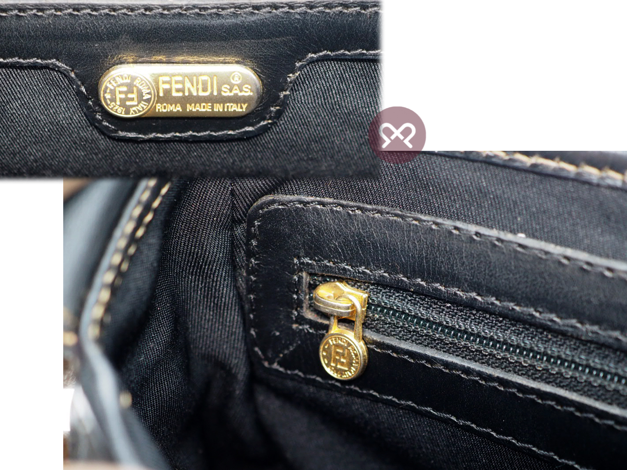 Fendi Vintage Black/ Khaki Pequin Striped Canvas Logo Top Flap Pecan Crossbody/ Messenger Bag - Image 8