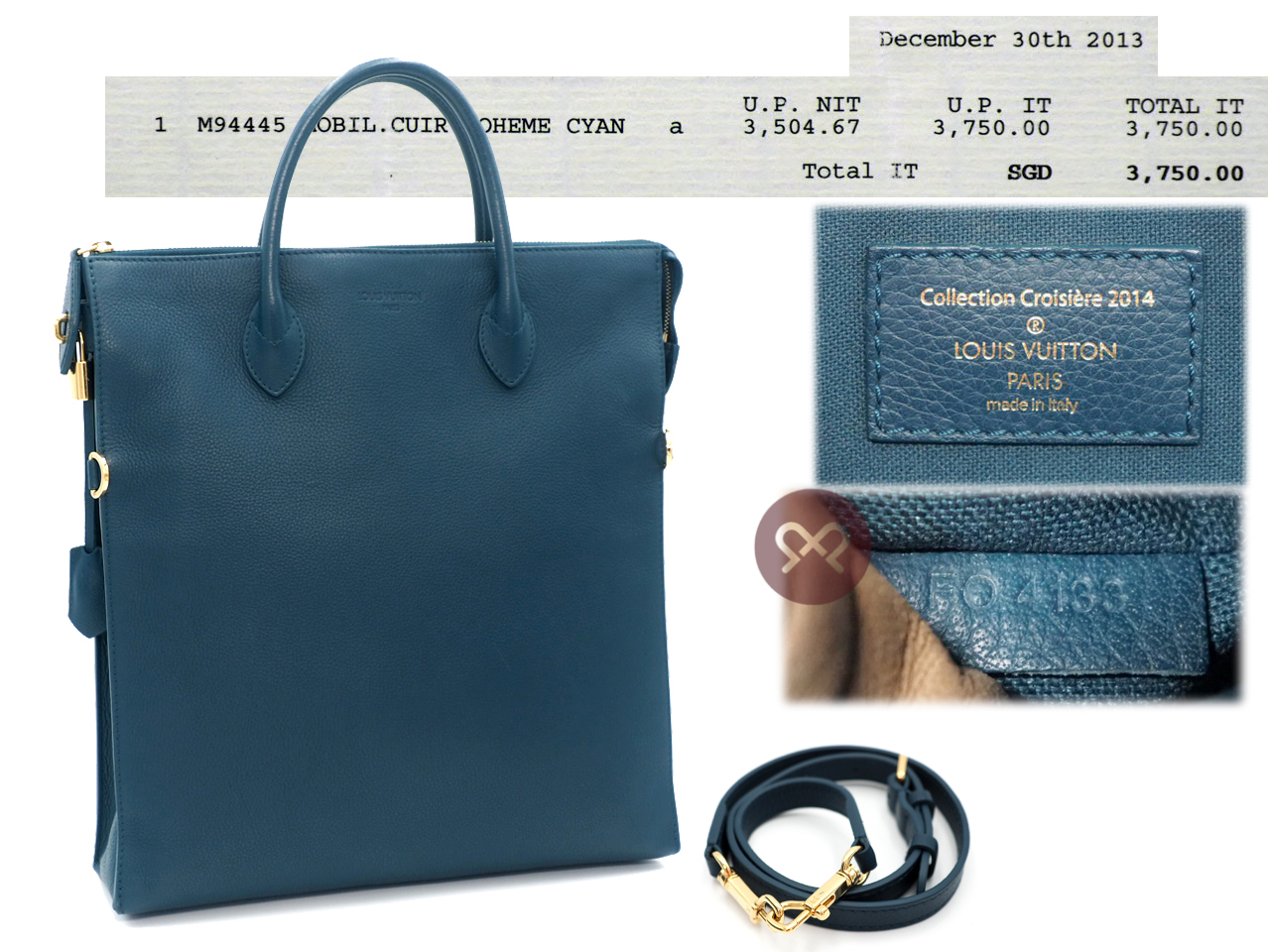 Louis Vuitton M94445 Cyan Mobil Cuir Boheme Tote Bag Document/ Laptop Tote Bag - Image 2