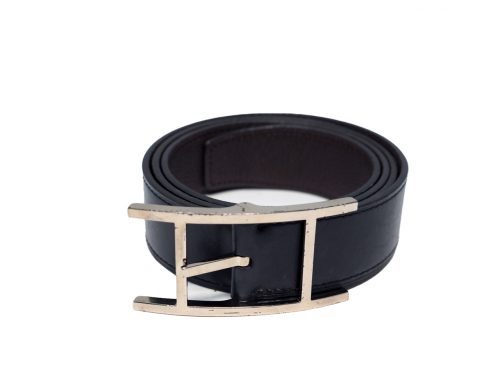 Hermes Square J Stamp 90cm Quentin Reversible Belt Black/ Ebene Silver Buckle (FI0163)