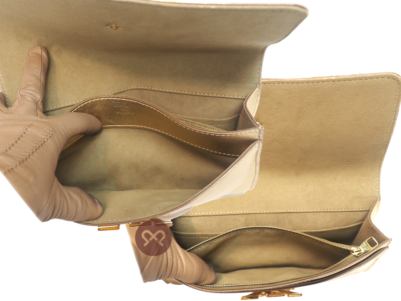 Limited Edition ! Louis Vuitton M94334 Louise Champagne Gold Metallic Pochette Clutch Bag (FL4125) - Image 8