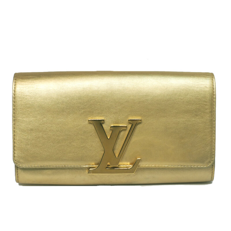Limited Edition ! Louis Vuitton M94334 Louise Champagne Gold Metallic Pochette Clutch Bag (FL4125)