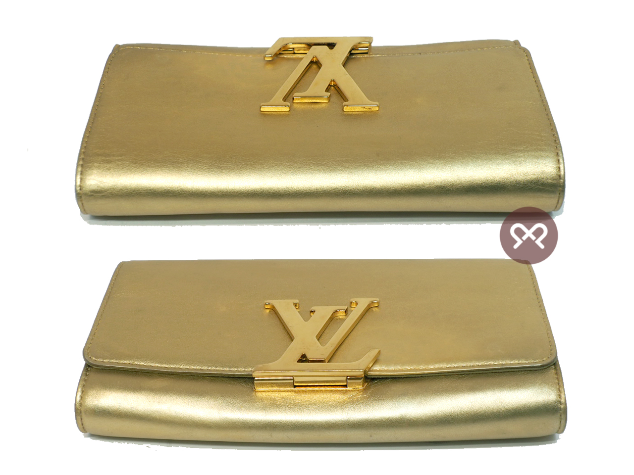 Limited Edition ! Louis Vuitton M94334 Louise Champagne Gold Metallic Pochette Clutch Bag (FL4125) - Image 4