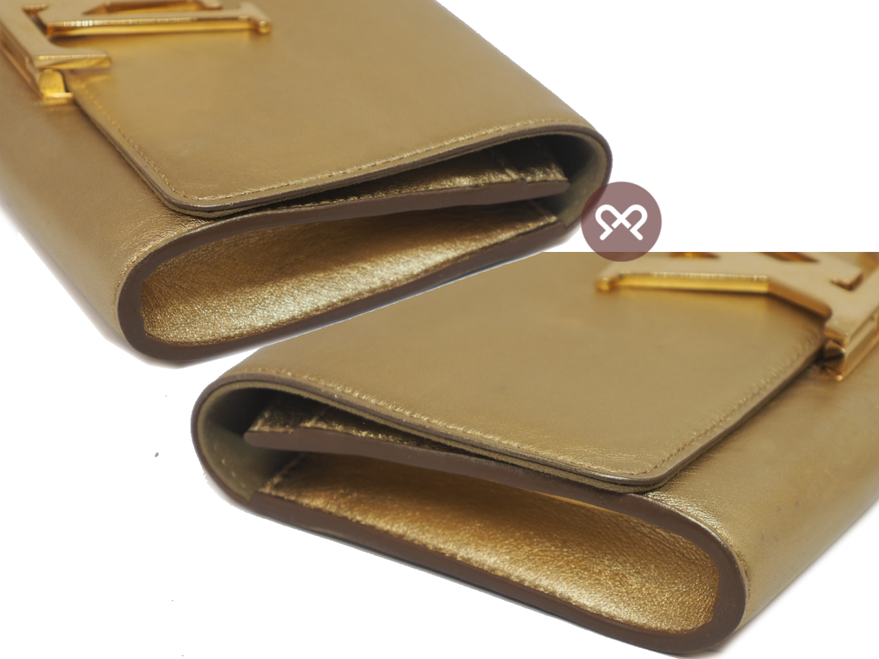 Limited Edition ! Louis Vuitton M94334 Louise Champagne Gold Metallic Pochette Clutch Bag (FL4125) - Image 6
