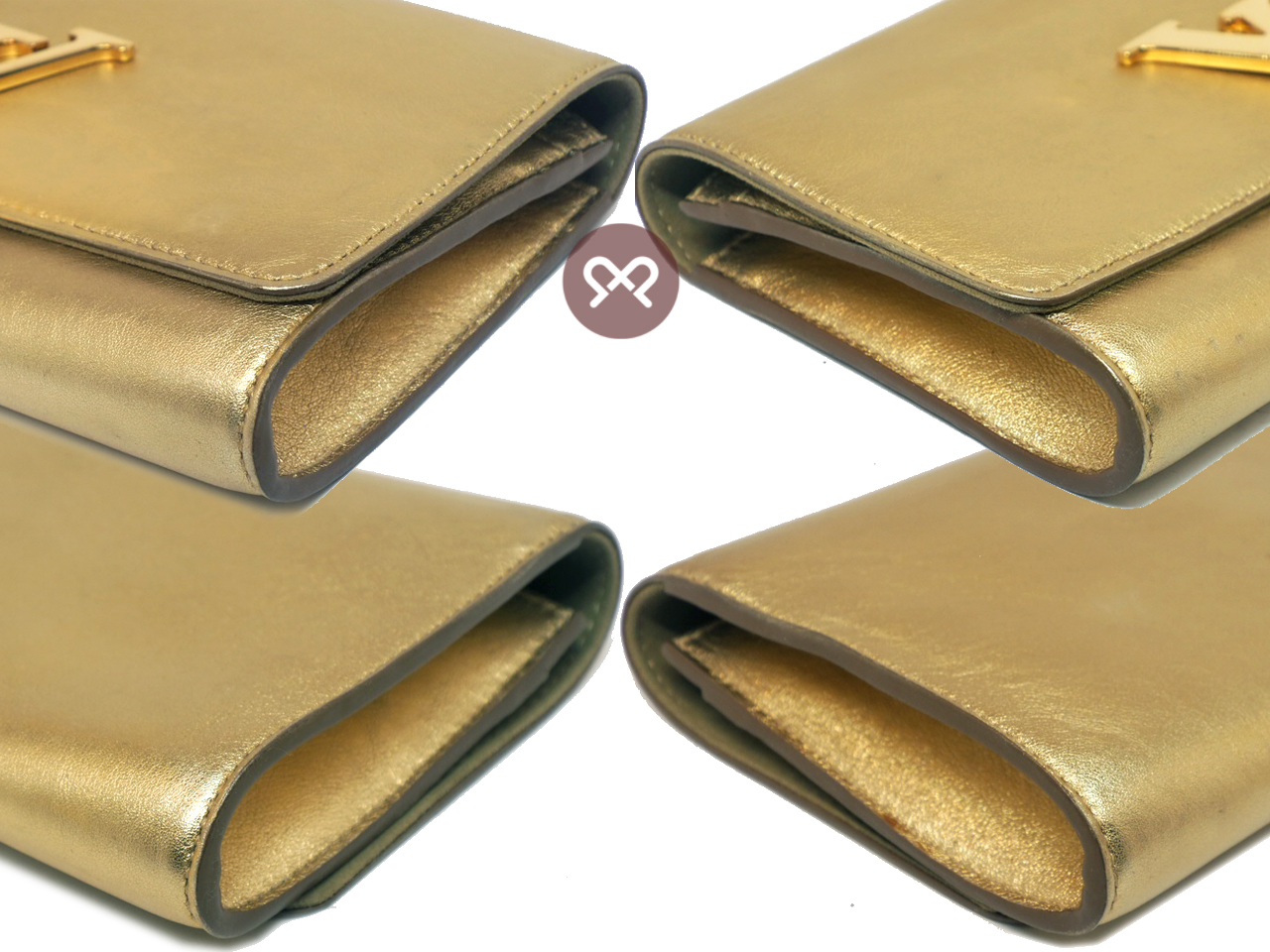 Limited Edition ! Louis Vuitton M94334 Louise Champagne Gold Metallic Pochette Clutch Bag (FL4125) - Image 7