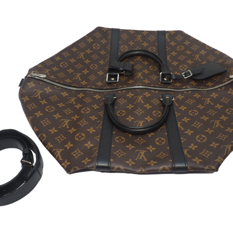 Louis Vuitton M56714 Monogram Macassar Canvas Keepall Bandoliere 55 Travel Luggage (AA2156)