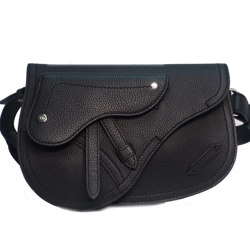 Dior Homme Double Structure Black Leather Saddle Crossbody/ Belt Bag (07-BO-0159)