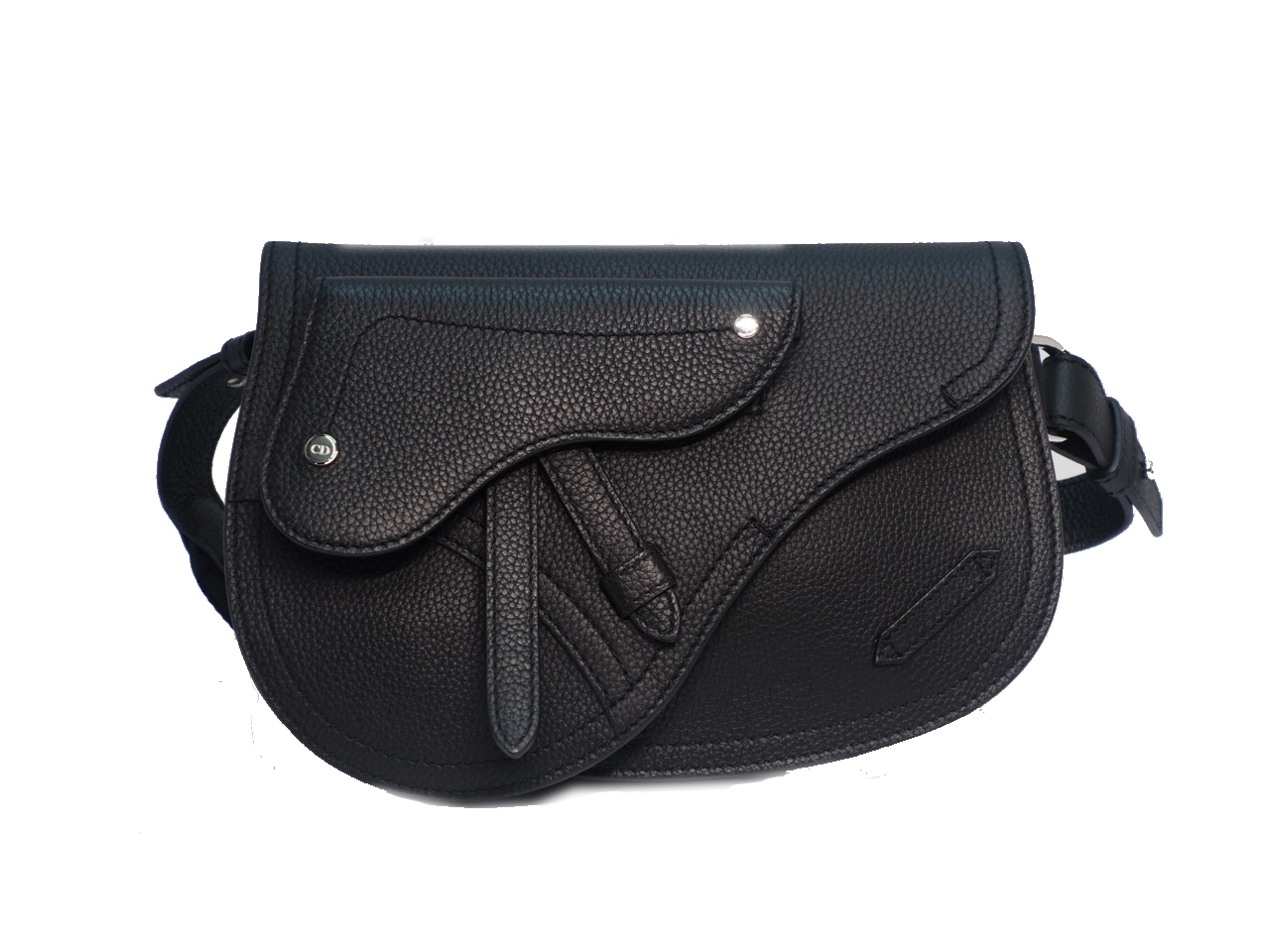 Dior Homme Double Structure Black Leather Saddle Crossbody/ Belt Bag (07-BO-0159)