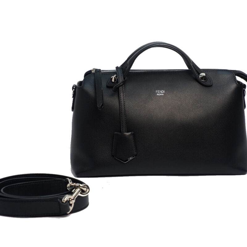 Fendi 8BL1245 BY THE WAY Regular Black Leather Medium Boston Bag with Strap