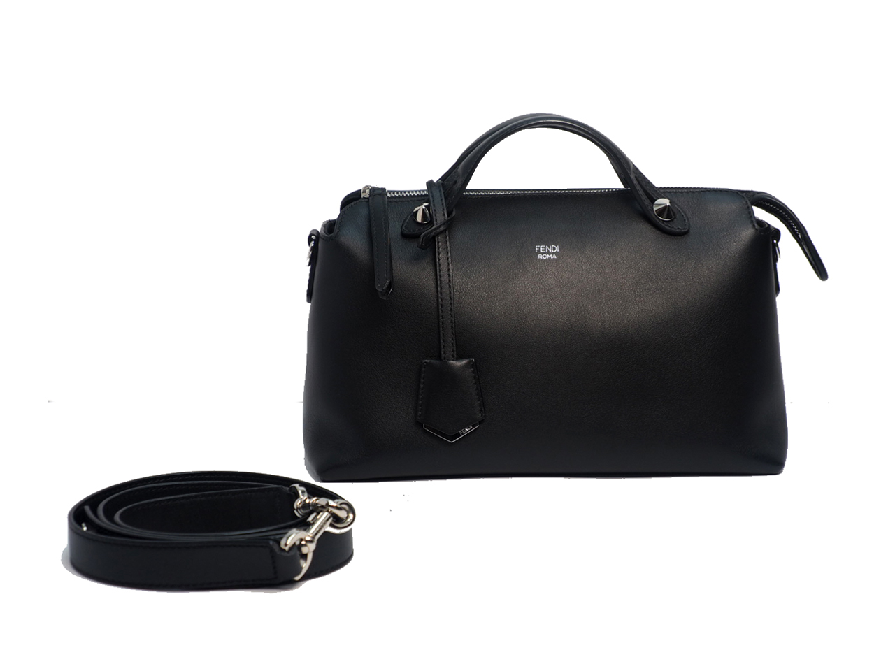 Fendi 8BL1245 BY THE WAY Regular Black Leather Medium Boston Bag with Strap