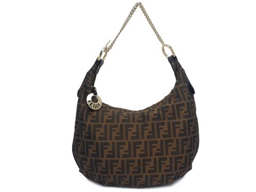 Fendi 8BR581 Tobacco Zucca FF Canvas Chef Chain Hobo Bag