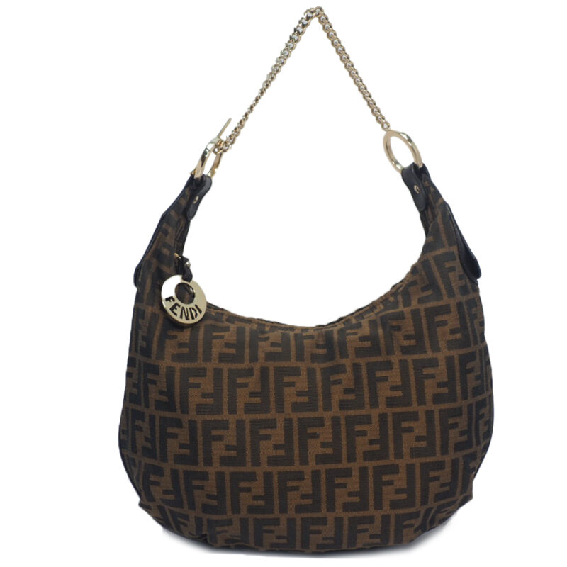 Fendi 8BR581 Tobacco Zucca FF Canvas Chef Chain Hobo Bag
