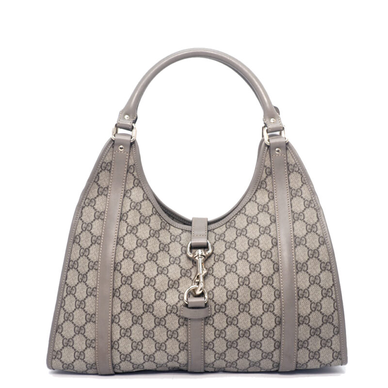Gucci 203494 GG Plus Lilac/ Grey PVC Supreme Jackie O Joy Medium Hobo Bag