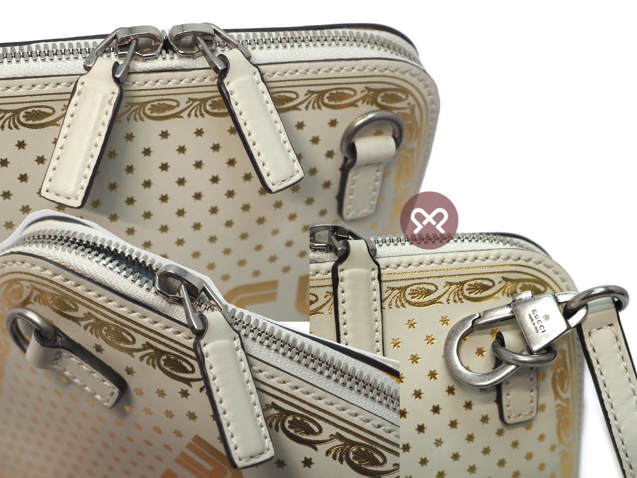Gucci 511189 X SEGA Calfskin GUCCY Stars Mini Dome Mystic White/ Gold Mini bag Leather Crossbody Bag - Image 7