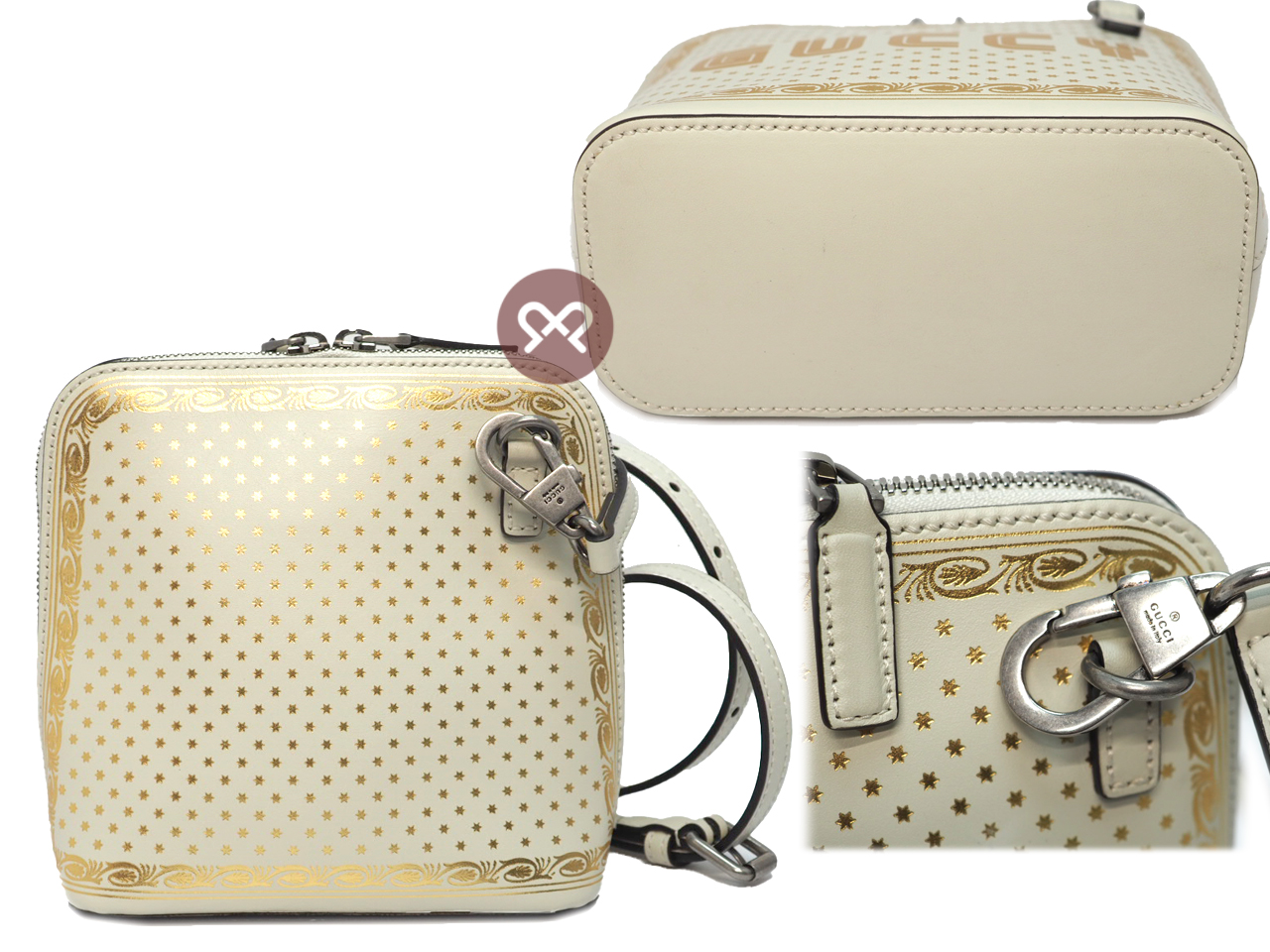 Gucci 511189 X SEGA Calfskin GUCCY Stars Mini Dome Mystic White/ Gold Mini bag Leather Crossbody Bag - Image 4