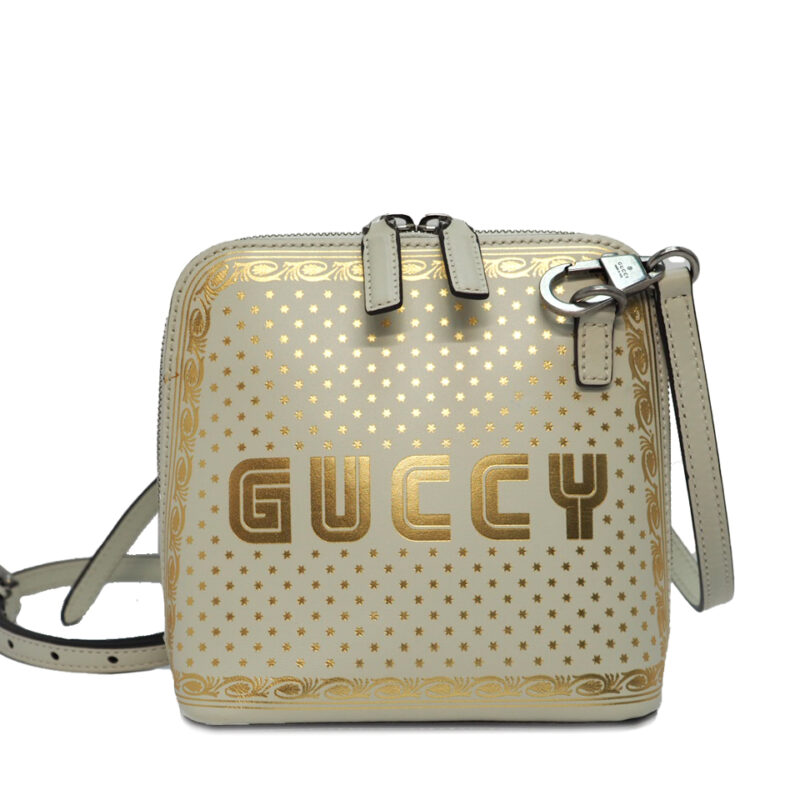 Gucci 511189 X SEGA Calfskin GUCCY Stars Mini Dome Mystic White/ Gold Mini bag Leather Crossbody Bag