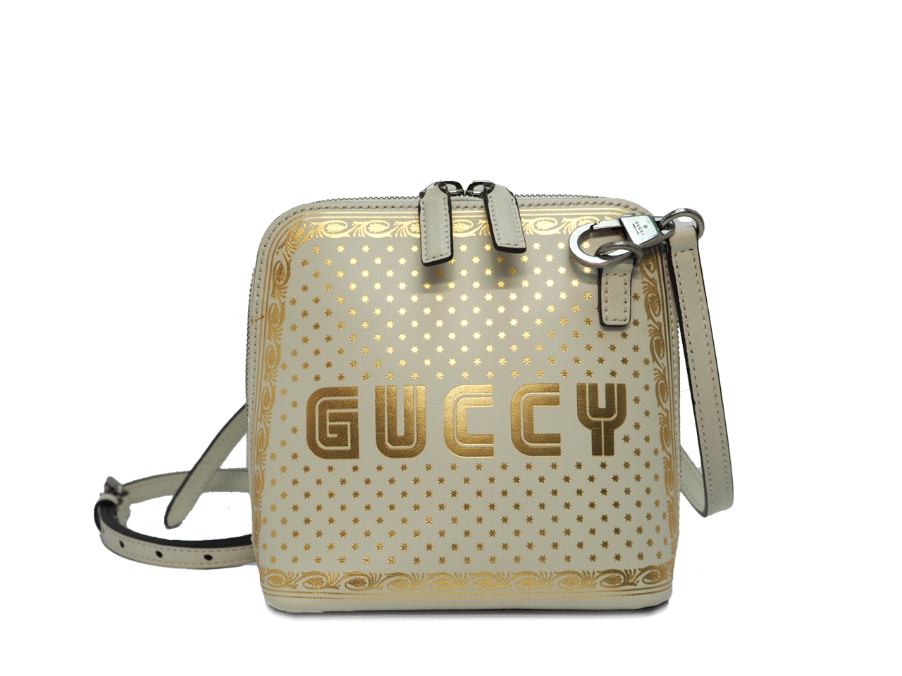 Gucci 511189 X SEGA Calfskin GUCCY Stars Mini Dome Mystic White/ Gold Mini bag Leather Crossbody Bag
