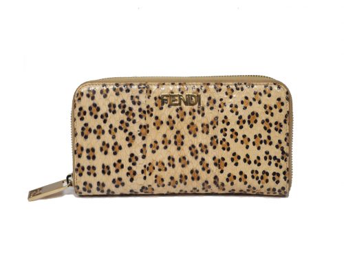 Fendi SM0024 Beige Print Python Leather Zipped Around Wallet