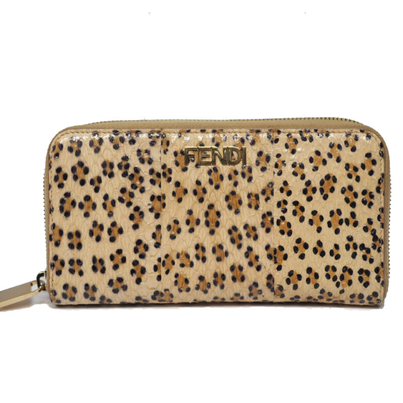 Fendi SM0024 Beige Print Python Leather Zipped Around Wallet