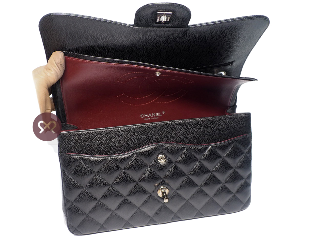 Chanel 24835969 Black Caviar Leather A58600 Classic Jumbo Double Flap 30cm Silver Hardware Bag - Image 9