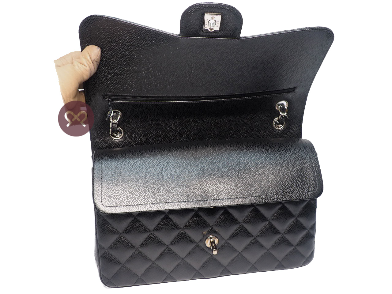 Chanel 24835969 Black Caviar Leather A58600 Classic Jumbo Double Flap 30cm Silver Hardware Bag - Image 8