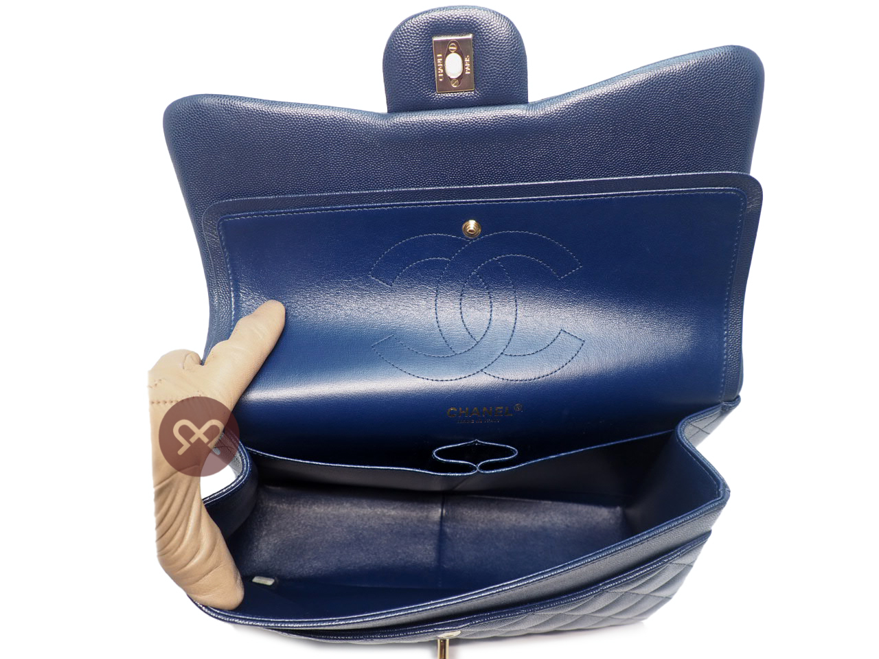 Chanel 28933981 Blue Glazed Caviar A58600 Classic Jumbo Double Flap 30cm Gold Hardware Bag - Image 9