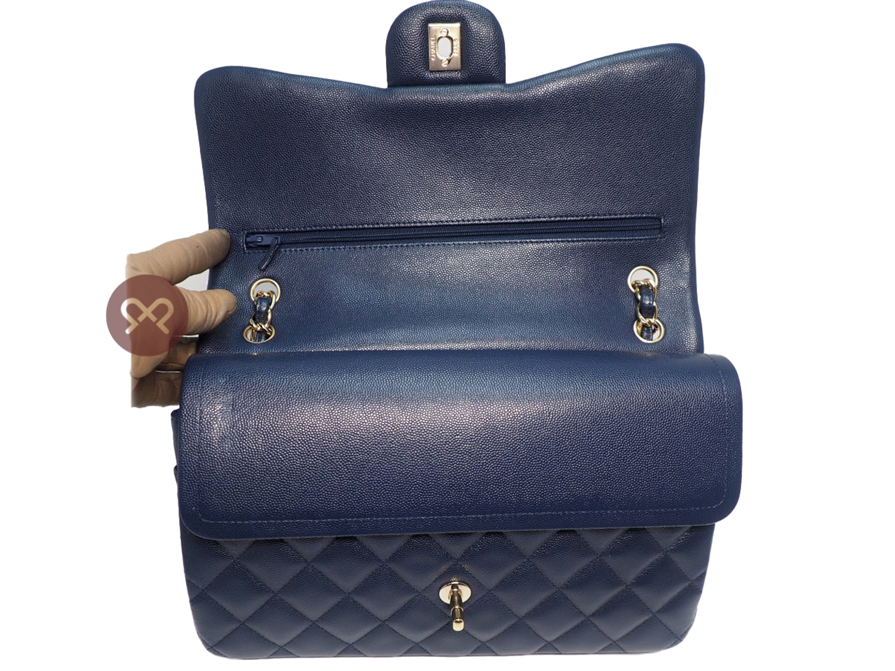 Chanel 28933981 Blue Glazed Caviar A58600 Classic Jumbo Double Flap 30cm Gold Hardware Bag - Image 7